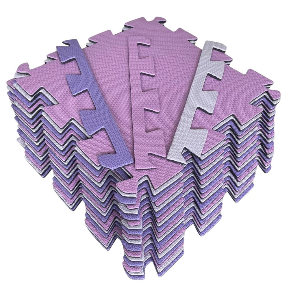 Kit 12 Tapetes Tatames EVA 50x50 1cm - Tons de Rosa e Lilás