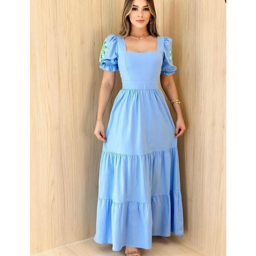 vestido longo feminino 3 marias com manga princesa flor | Shopee Brasil