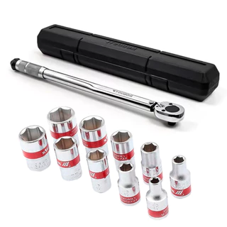 Kit Torquímetro De Estalo Reversível Encaixe 1/2Pol Crv + Soquetes Longos 10-22mm Uso Profissional