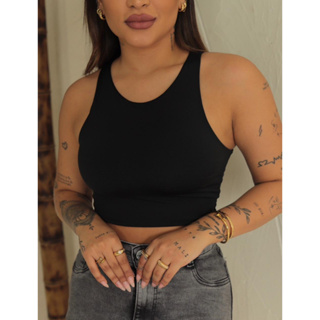 KIT 2 Top Croppeds Blusa Blusinha Lisa Básica Suplex Feminina forrado