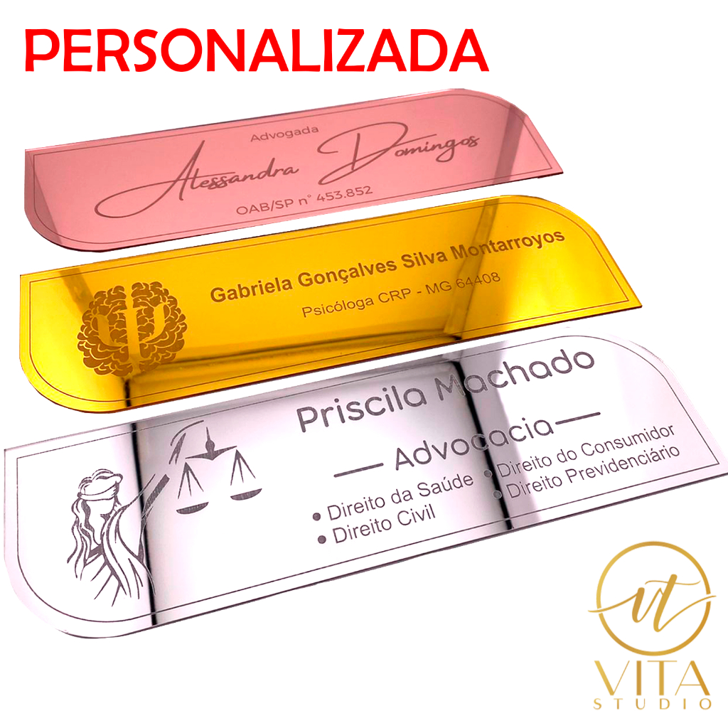 Placa Sinalização De Porta Personalizada em Acrilico Espelhado Luxo Linda