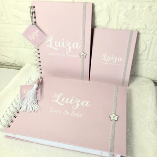 KIT COMPLETO CADERNETA DE VACINA + PORTA DOCUMENTOS + LIVRO DO BEBE - MENINA - PERSONALIZADA