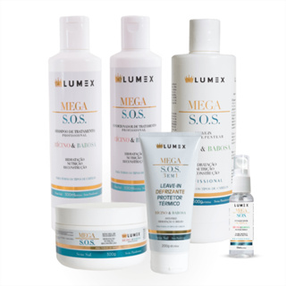 Kit Mega S.O.S Tratamento Shampoo + Condicionador + Leave-in + Defrizante + Finalizador + Máscara de Hidratação 300g Lumex