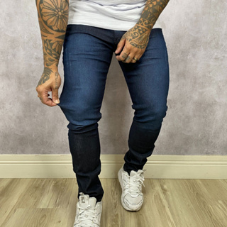 Calça Masculina Lavagem Escura Premium Com Detalhes Puídos