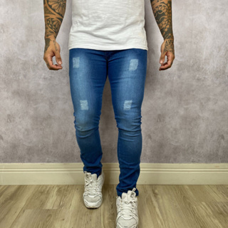 Calça Masculina Lavagem Media Com Detalhe em Destroyed