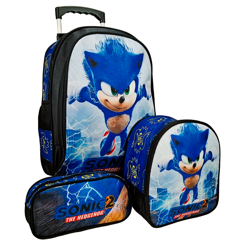 Mochila Masculina Juvenil Rodinha Sonic 2 Lancheira Estojo - Chic