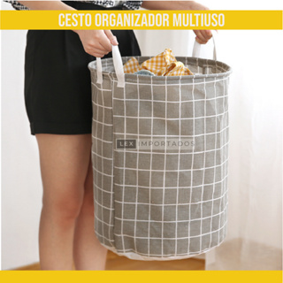 Cesto Saco Organizador De Roupa Suja Grande Com alça Multiuso Dobrável 40L