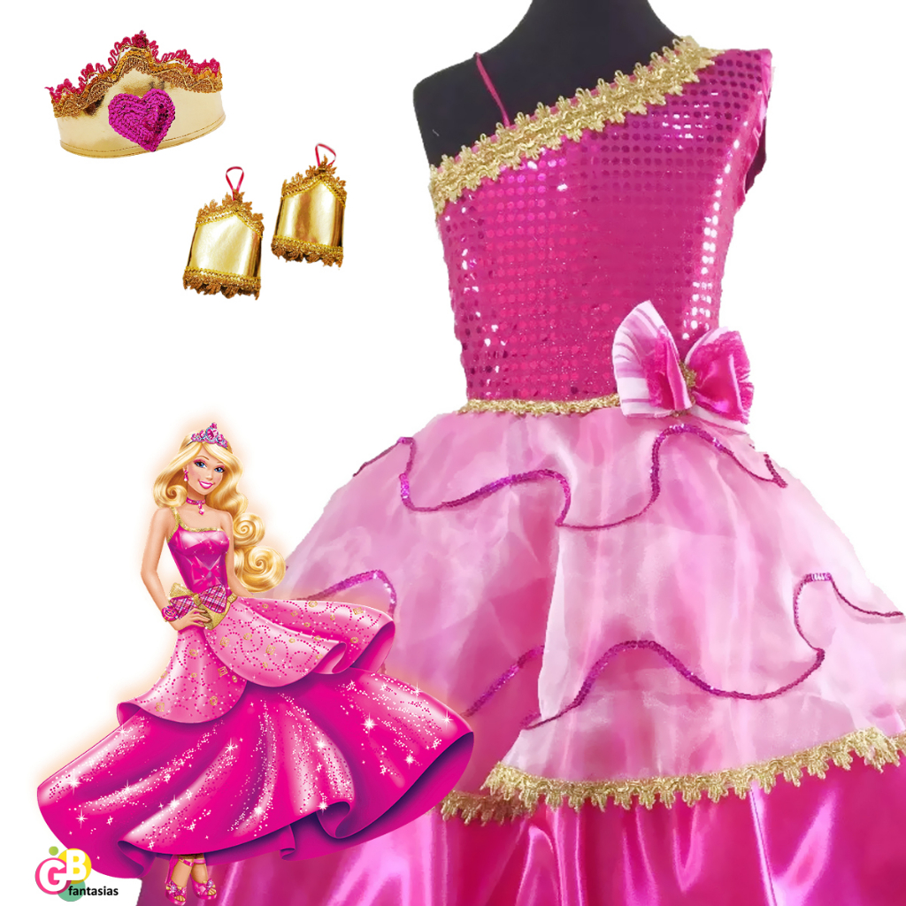 FANTASIA ESCOLA DE PRINCESAS BARBIE VESTIDO ROSA INFANTIL/JUVENIL ...