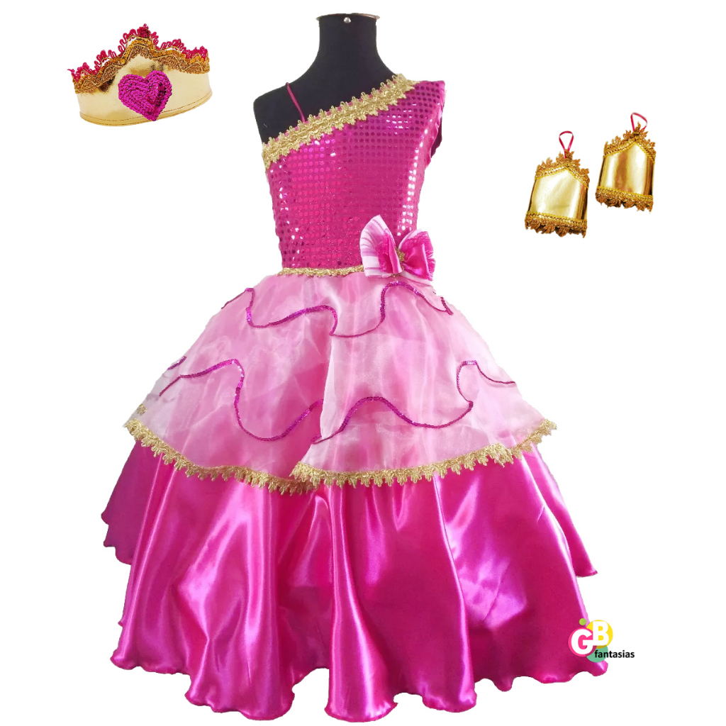 FANTASIA ESCOLA DE PRINCESAS BARBIE VESTIDO ROSA INFANTIL JUVENIL 1 a 14 ANOS