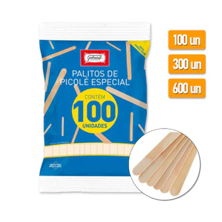 Palito de sorvete picolé em madeira com ponta redonda, escolha a quantidade