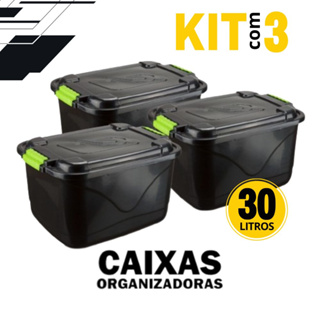 Kit 3 Caixas Organizadora C/ Tampa e Trava 30L Cestos Organizadora Grande para Brinquedos e Multius