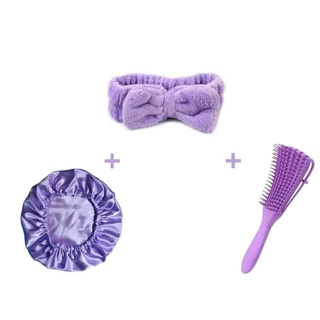 KIT - Touca de cetim + Pente polvo desembaraçador + Faixa de maquiagem