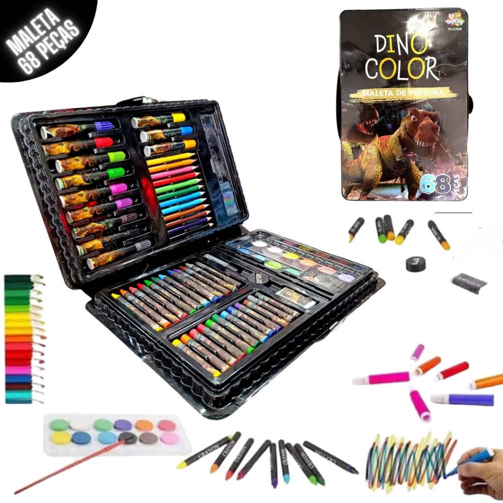 Estojo Maleta Pintura 68 Peças Infantil Canetinhas Giz Lápis