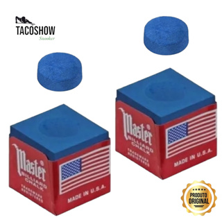 Kit 2 Giz Master EUA Original Azul Para Taco + 2 Solas de Couro Azul Sinuca Bilhar Snooker Profissional