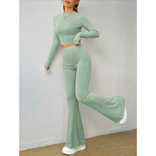 Conjunto cropped calça legging canelada moda feminina
