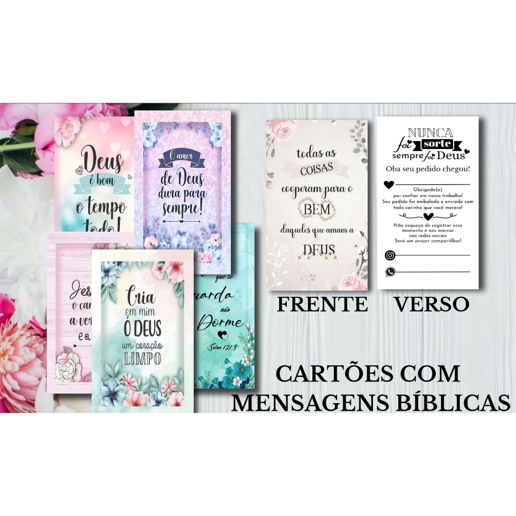 100 unidades - Cartão Mensagens Bíblicas, Motivacional, Frente e Verso