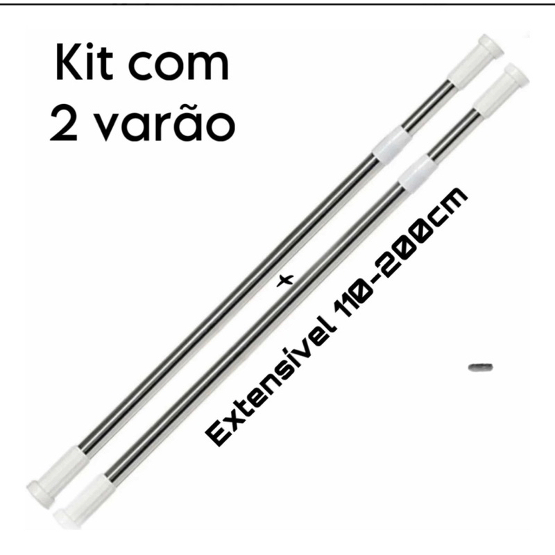 kit 2 varão extensível cortina box provador extensor 110 - 200 cm