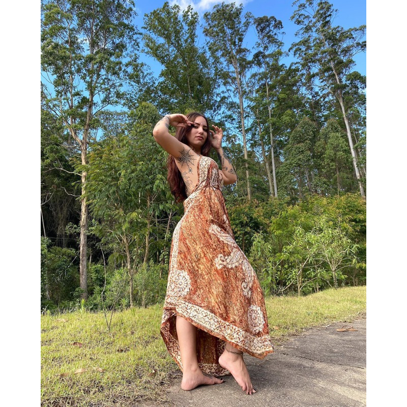 Vestido de pontas bordado Indiano Hippie Roots