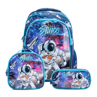 Kit Mochila Escolar Infantil de Rodinhas Menino Bolsa Resistente Impermeável Com Lancheira e Estojo