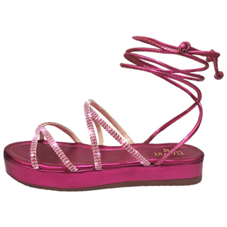 Sandália Rasteira Feminina Papete Birken Strass com Tiras de Amarrar Brilho Rasteirinha Metalizada Ref. 30/19