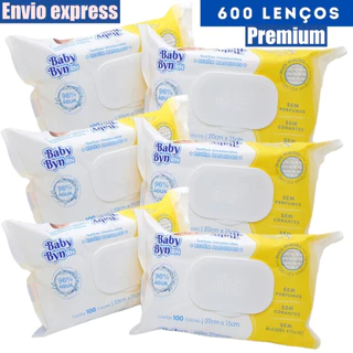 Kit com 6 Pacotes 100 folhas Lenço Umedecido Baby Byn Rn Premiun Envio Expreess toalha umedecida