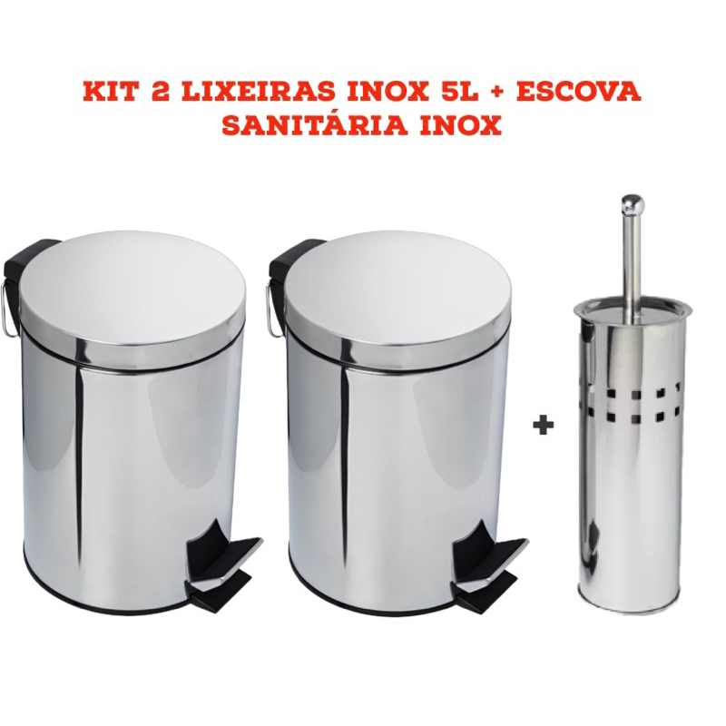 Lixeira Inoxidável Escova sanitária Kit 2 lixeiras inox escova sanitária Lixeira de