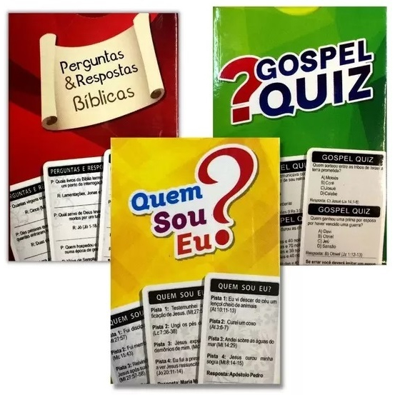 Kit com 3 Caixas contendo 6 Jogos Bíblicos de Cartas: Gospel Quiz + Quem  Sou Eu + Perguntas e Respostas Bíblicas
