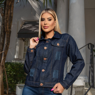 Jaqueta Jeans Feminina Carbono Fashion Star Lavagem Escura Botões