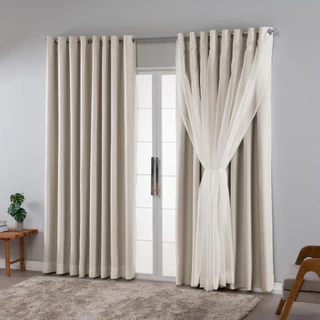Cortina Blackout Em Tecido Com Voil 5.00x2.30 Para Varão Sala/Quarto