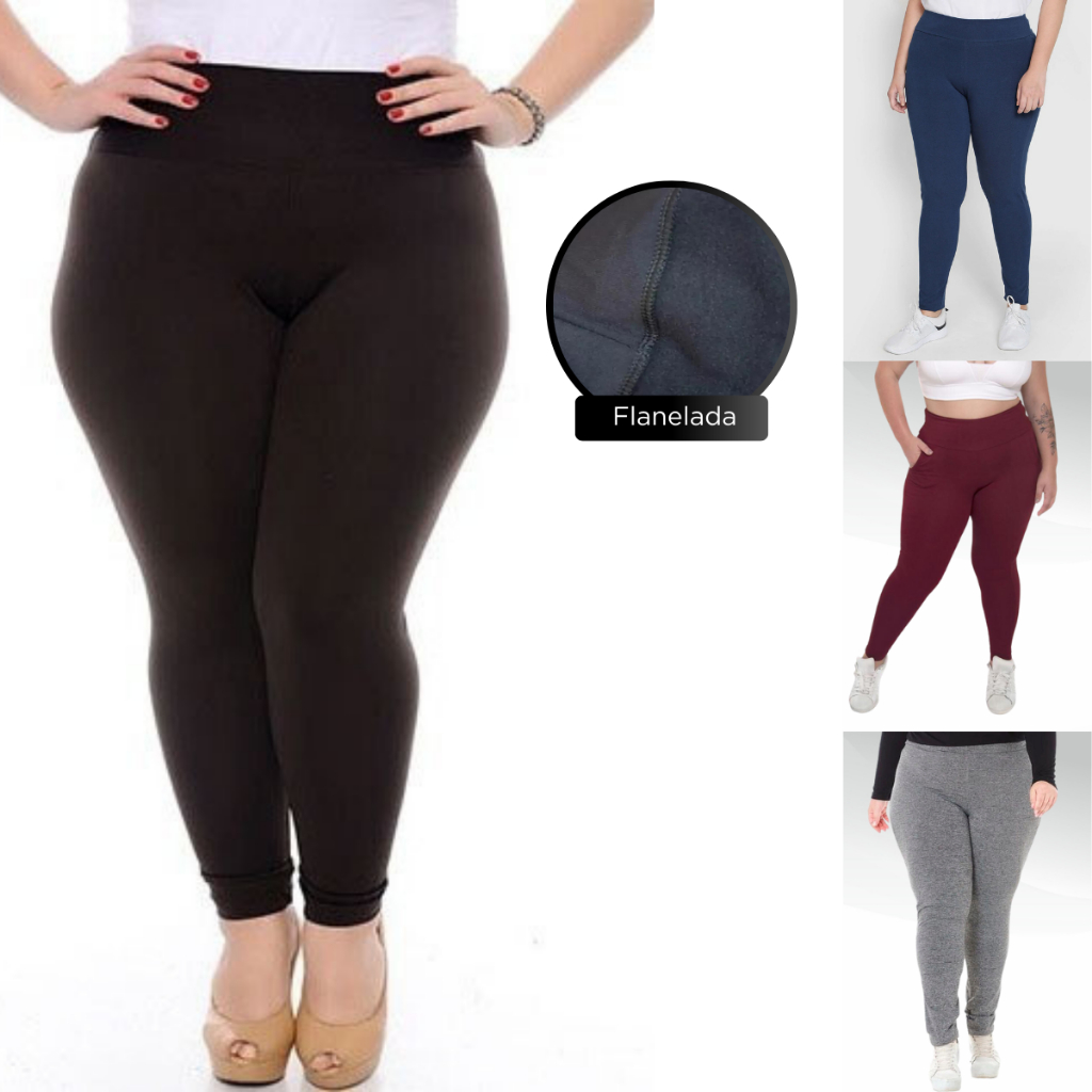 Calça Legging Plus Size Flanelada Feminina Cintura Alta Suplex