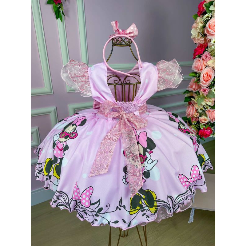 Vestido Infantil Princesa Tematico Minnie Rosa - Roupa Infantil