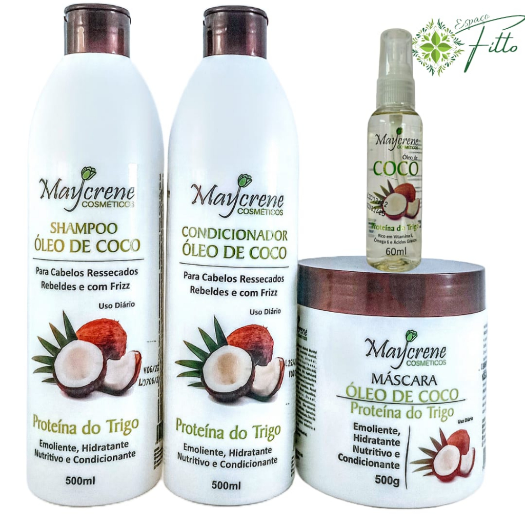 Kit Shampoo Condicionador e Máscara Vegano Óleo de Coco e Óleo de