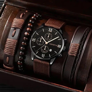 Kit Relógio masculino pulseira de nylon com pulseiras