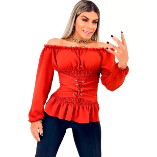 Blusinha Espartilho Ciganinha Bufante Princesa Modelador Top Blusa Feminina Top Espartilho