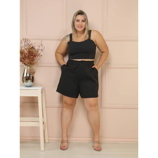 short plus size alfaiataria com botão e elástico atrás S218