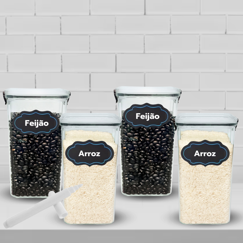 Kit 4 Potes Herméticos Acrílico Transparente 1.600 ml Tampa com Trava para Mantimentos