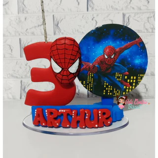 Vela de aniversário homem aranha Cenário biscuit 1, 2 , 3 ,4 , 5 , 6 , 7 , 8 ,9 topo de bolo Cenário