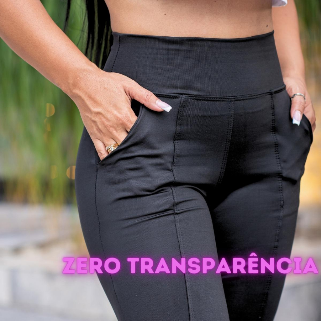 Calça Legging Feminina Montaria Cintura Alta Suplex Com Bolso Zero Transparência P ao G4