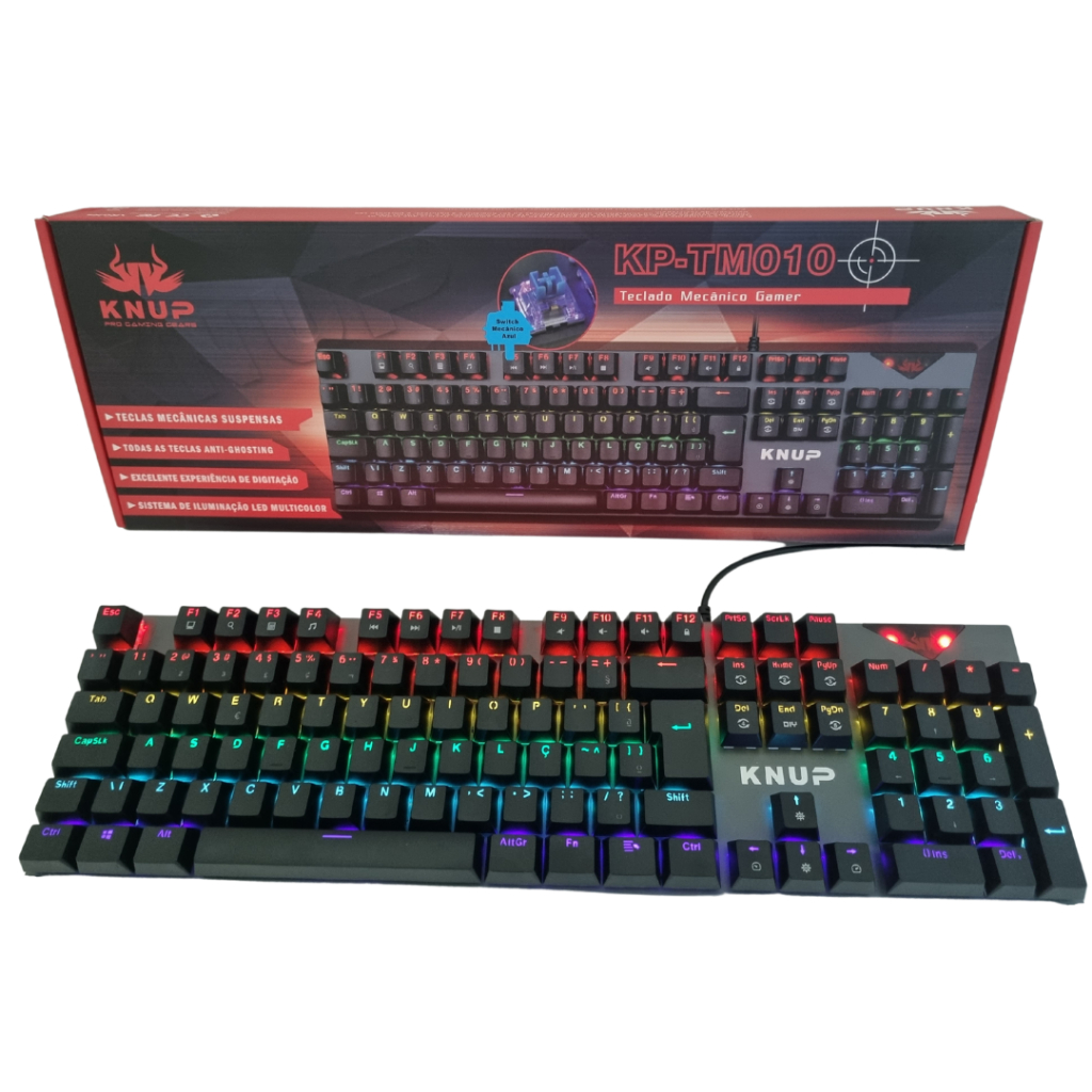 Teclado Gamer Mêcanico 12 Funções Rgb Switch Blue Pc KP-TM010