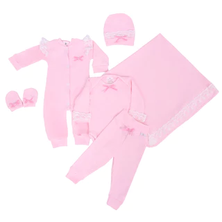 Saída Maternidade Bebê Menina Rosa com Renda Luxo Kit Maternidade RN