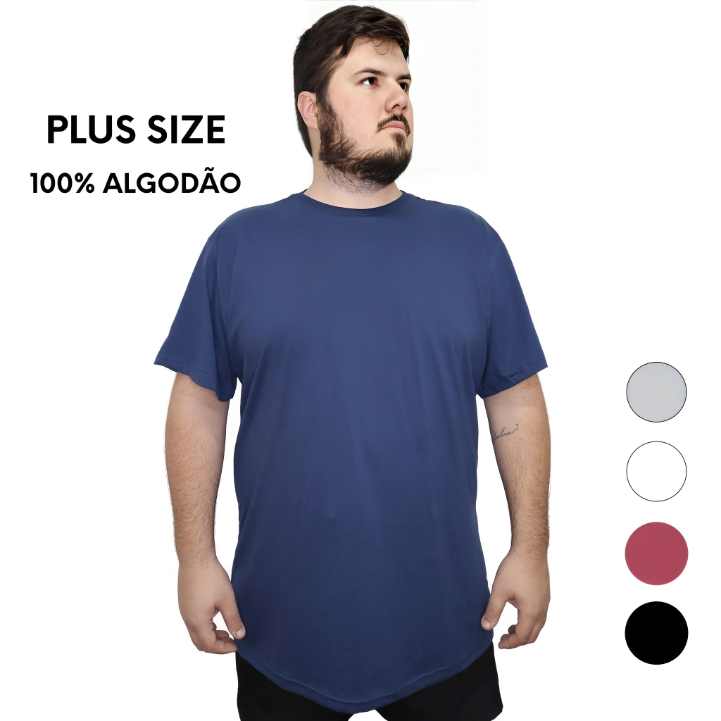 Camiseta Masculina Plus Size Lisa Algodão