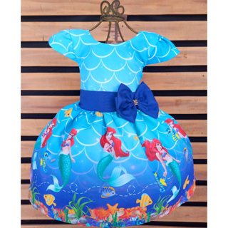 Vestido Infantil Barbie Sereia Manga Longa Em Tule Festa