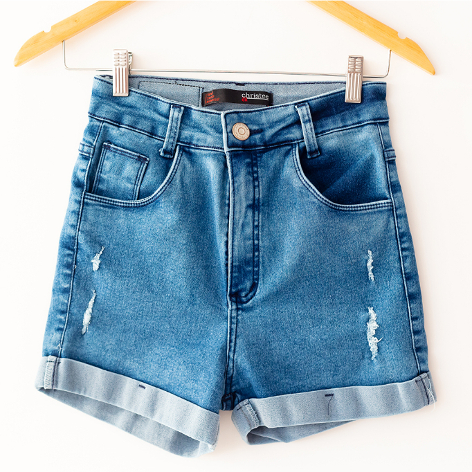 Short Jeans Mom Feminino Cintura Alta com Lycra