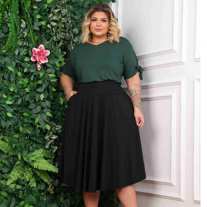 Gordas Saia Plissada Plus Size Comprar Saia Comprida Saias Midi - Main Image