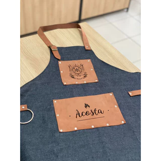 Avental jeans - bolso marrom - PERSONALIZADO