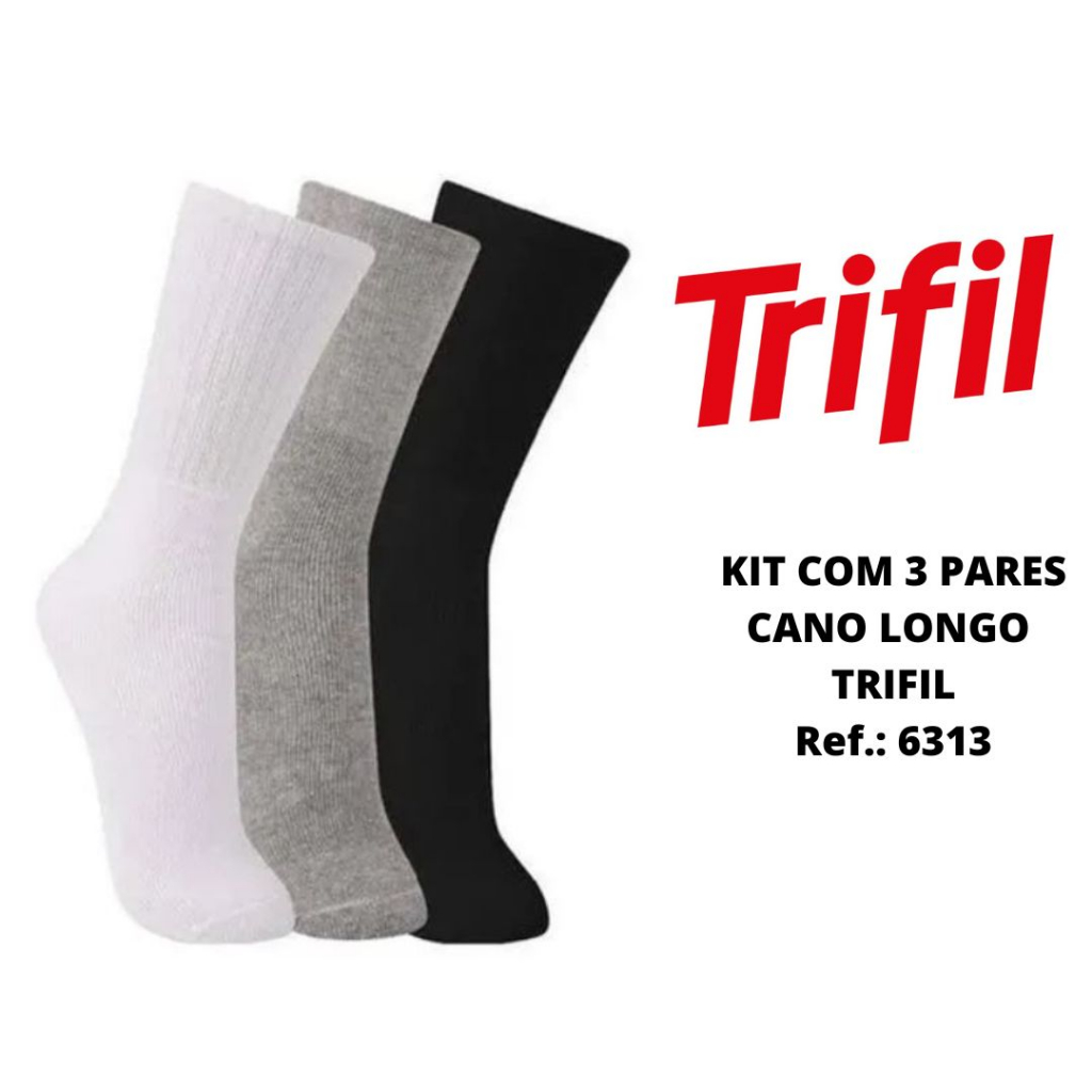 Kit c/ 3 pares Trifil meia cano longo cano alto esporte punho soft Ref.: 6313