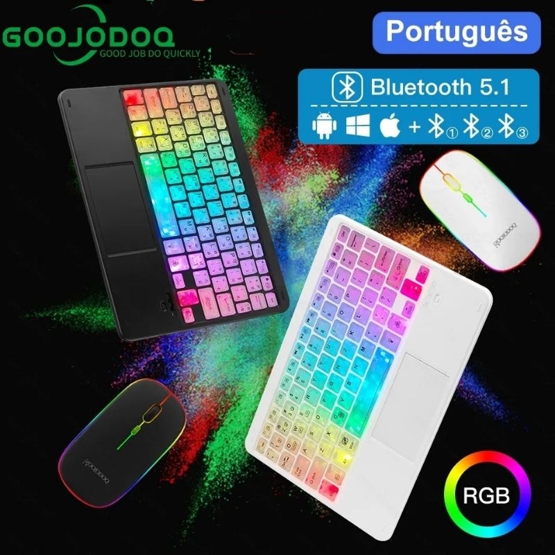 Teclado e Mouse Bluetooth Goojodoq conceção sem fio de alta qualidade para iPad Tablet Desktop Celular ou TV