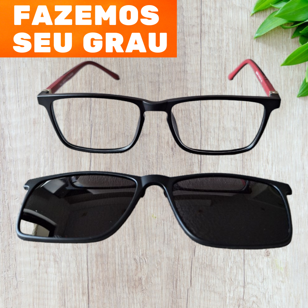 Armação de óculos para grau Clip On clipon 2 armacao oculos em 1 Quadrado Masculino Polarizado quadrada Mola de Proteção PROMOÇÃO