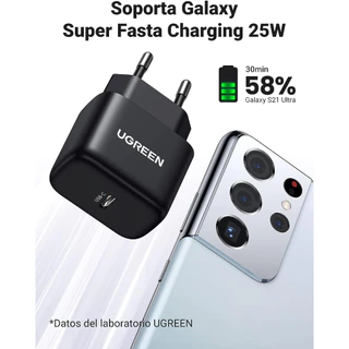 Carregador rápido UGREEN 25W PD USB C Compatível 20W Galaxy S23 S22 S21 Ultra A33 A04s M13 S20 A11 A12 A22 A31 A32 A50 A51 A52 A72 A71 A80 A90