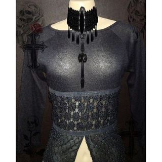 blusa preta (gótica)feminina de renda com tule